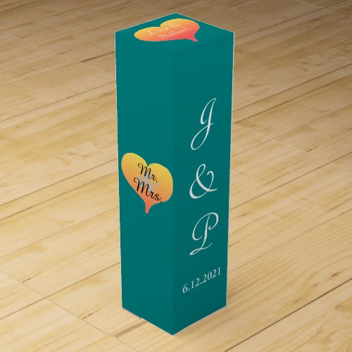 Sunset Heart Teal Green Wedding Wine Box