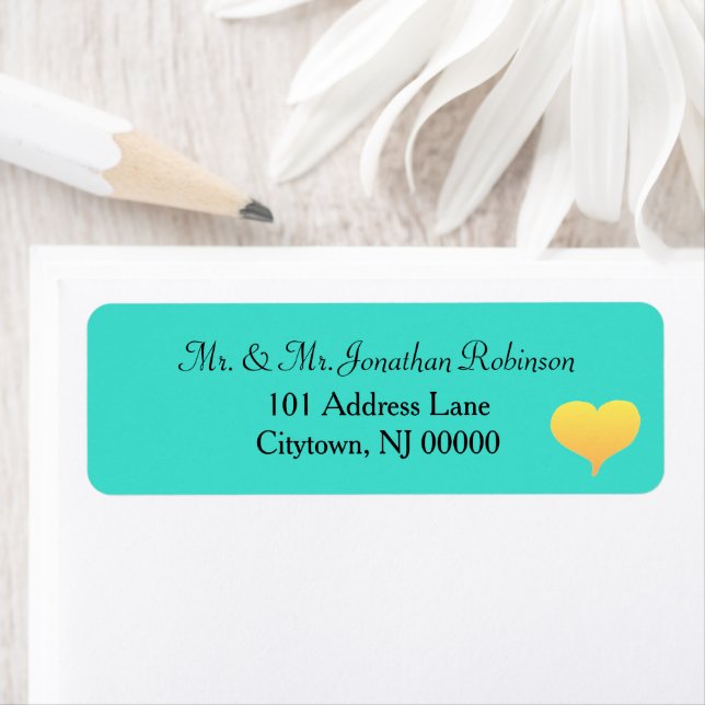 Sunset Heart Turquoise Wedding  Label (Insitu)