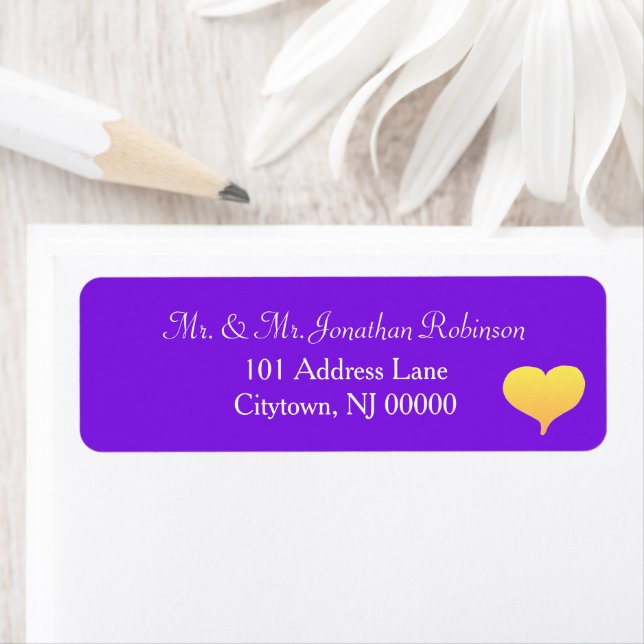 Sunset Heart Violet Wedding Label (Insitu)