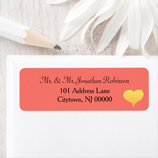 Sunset Hearts Coral Wedding  Label (Insitu)
