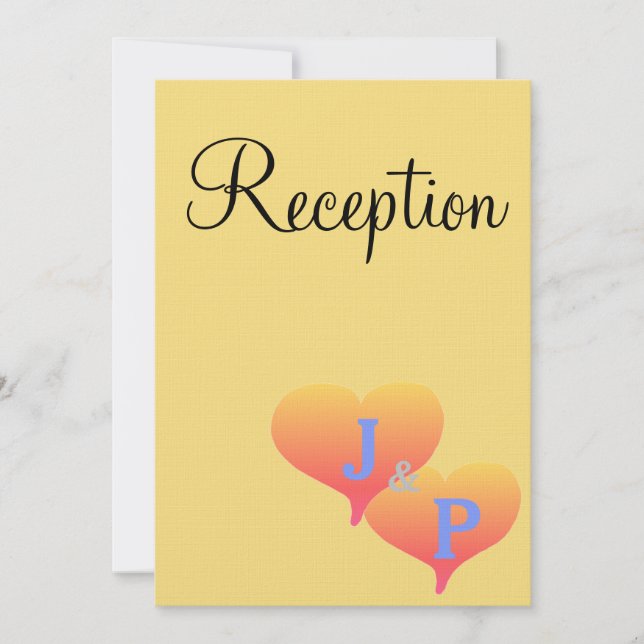 Sunset Hearts Mellow Yellow Blue Monogram Invitation (Front)