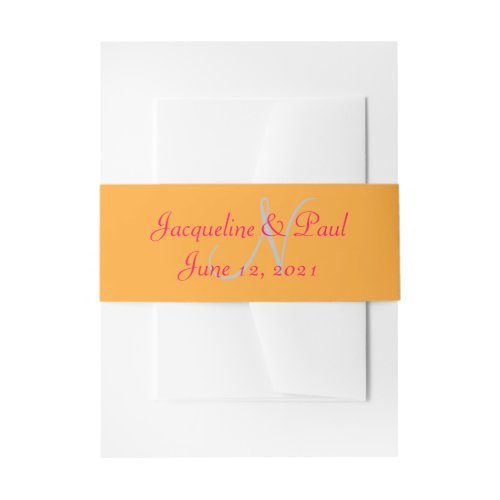 Sunset Hearts Orange Raspberry Monogram Invitation Belly Band