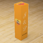 Sunset Hearts Orange Wedding Wine Box<br><div class="desc">Mr. and Mrs. is written on both sides inside of romantic sunset hearts in shades of golden yellow, orange to pink hues on the sides. Fresh orange background color. Personalize Bride and Grooms First Name Monogrammed Initials in elegant white script on front. Top has the wording, Love the Name (insert...</div>
