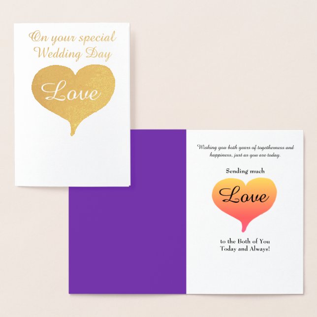 Sunset Hearts Purple Wedding Greeting Card (Display)