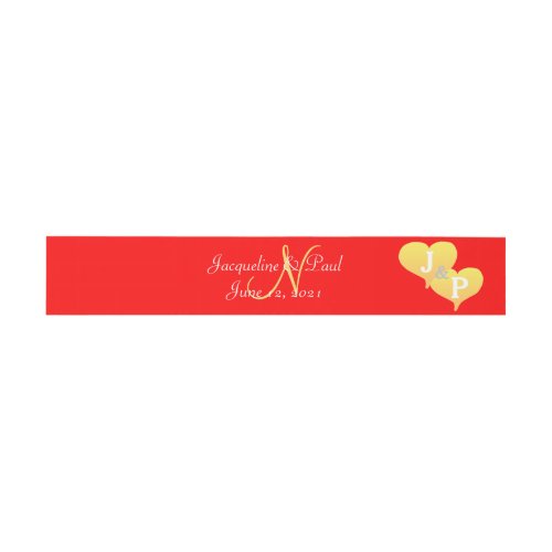 Sunset Hearts Red Golden Monogram Invitation Belly Band