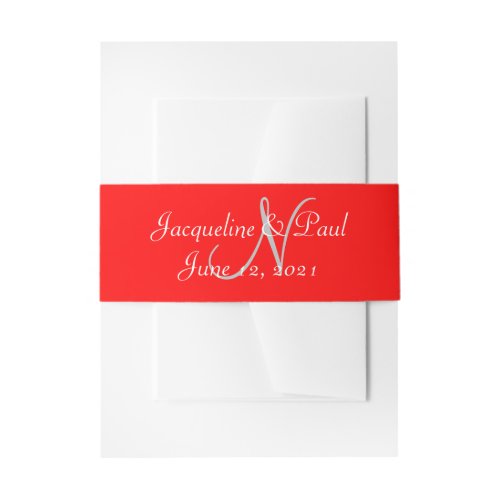 Sunset Hearts Red Monogrammed Invitation Belly Band