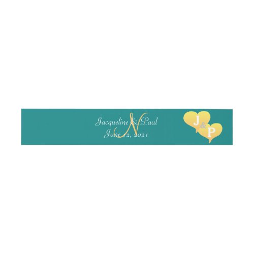 Sunset Hearts Teal Green Monogram Invitation Belly Band