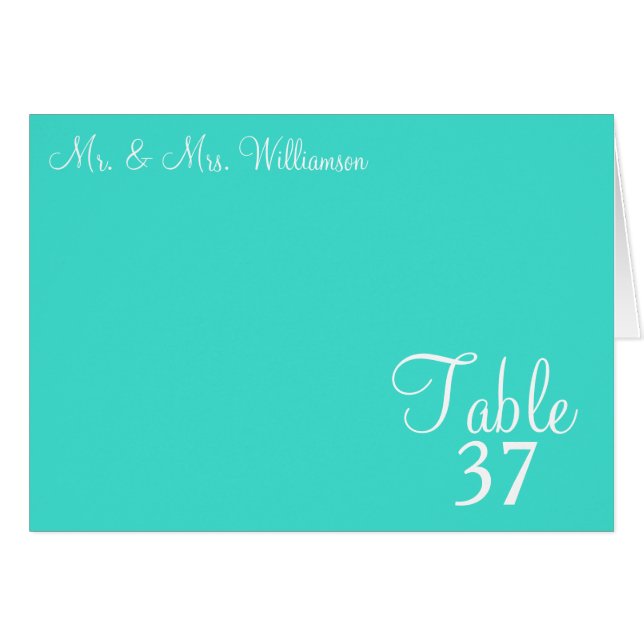 Sunset Hearts Turquoise Blue Wedding Table Card (Front Horizontal)