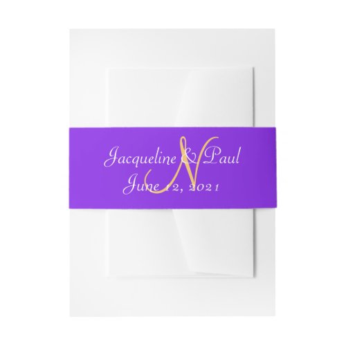 Sunset Hearts Violet Golden Sunset Monogram Invitation Belly Band