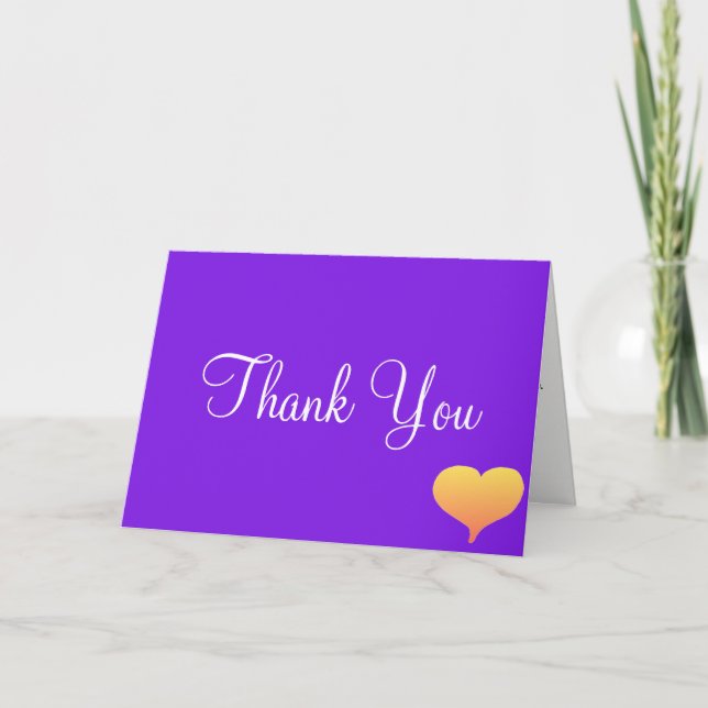 Sunset Hearts Violet Monogram Wedding Thank You Card (Front)