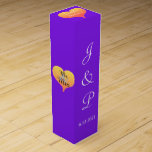Sunset Hearts Violet Wedding Wine Box<br><div class="desc">Wedding romantic hearts. Bright violet and white text wedding wine favor boxes for some modern fun. Personalize with the Bride and Grooms First Name Monogrammed Initials and Wedding Date in white text on front of box. Top of box has the wording, Love the (insert Bride and Groom's last name) or...</div>