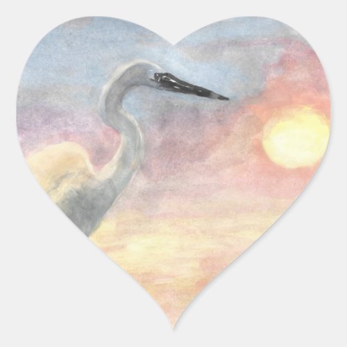 Sunset Herons heart sticker