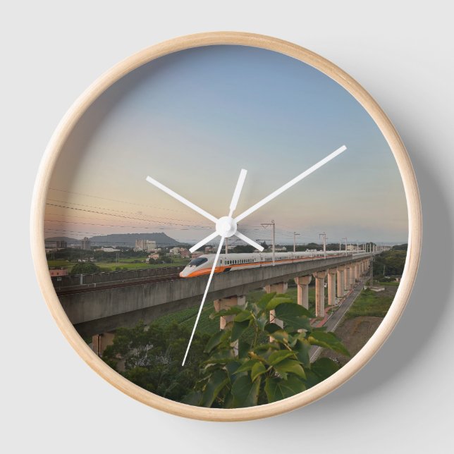 Sunset High-Speed Train: Modern Rail Landscape Clock (Front)