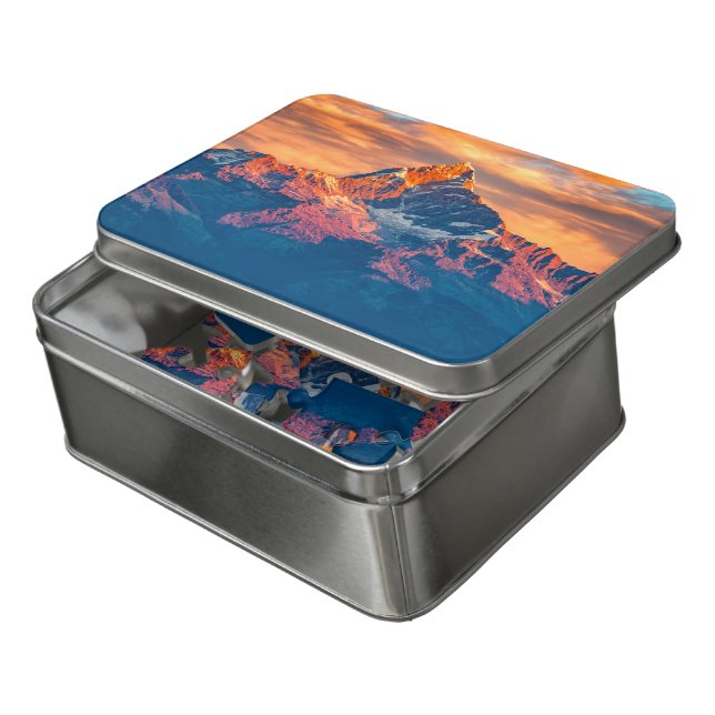 Sunset Himalaya Snow Mountains Nepal Travel Jigsaw Puzzle (Lid Open)