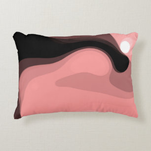 Sunset Horizon: Abstract Pink, Black & White Accent Pillow