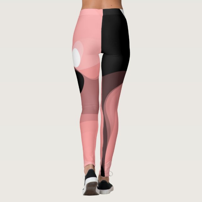 Sunset Horizon: Abstract Pink, Black & White Leggings (Back)