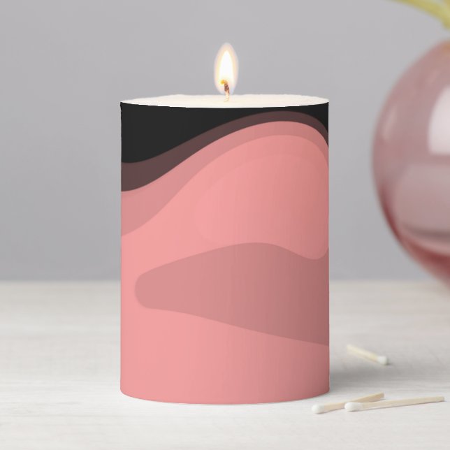 Sunset Horizon: Abstract Pink, Black & White Pillar Candle (In Situ)