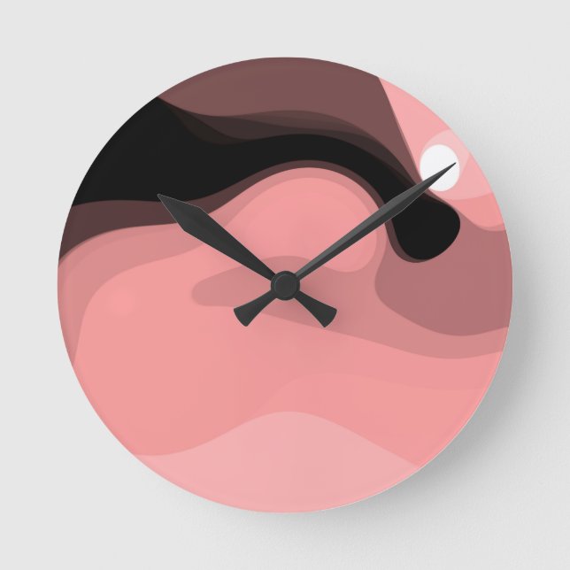 Sunset Horizon: Abstract Pink, Black & White Round Clock (Front)