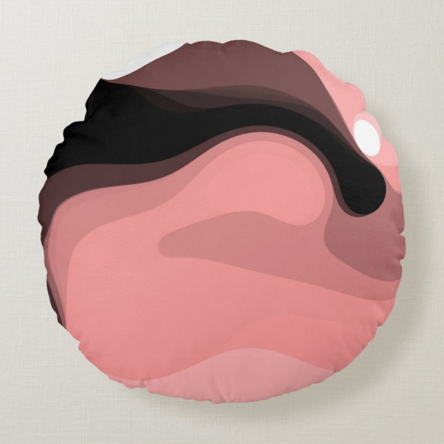 Sunset Horizon: Abstract Pink, Black & White Round Pillow (Front)