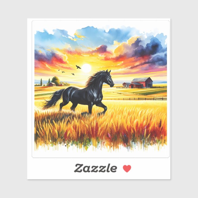 Sunset Horse in Vibrant Watercolor Sticker (Sheet)