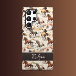 Sunset Horses  Samsung Galaxy S22 Ultra Case<br><div class="desc">Samsung Case: Elevate your Samsung with the Whimsical Wild Horses Samsung Case. The vivid yet muted hues of orange, blue, and yellow combine with earthy browns to create a design that is both stylish and functional. Personalize it with your name or initials on the brown banner for a custom look....</div>