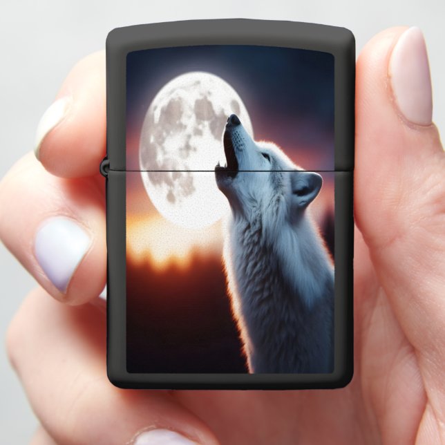 Sunset Hues on Howling Wolves Zippo Lighter (In Hand)