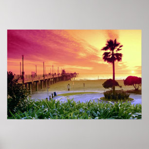 Sunset, Huntington Beach pier, California, U.S.A. Poster