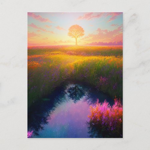 Sunset Illuminating the Majestic Tree Postcard