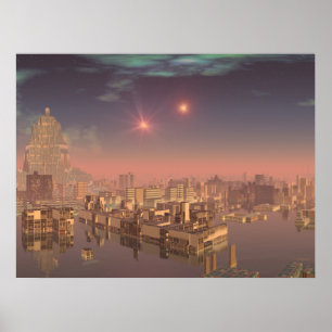 Sunset in Alien Water City 1 Print