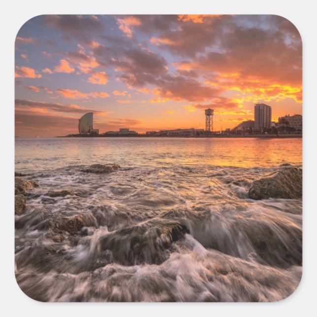 Sunset In Barcelona Square Sticker (Front)