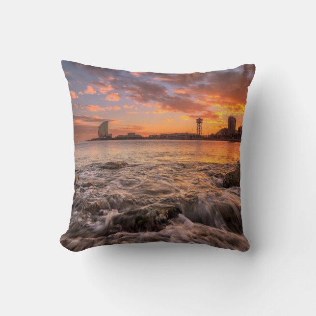 Sunset In Barcelona Throw Pillow (Front)