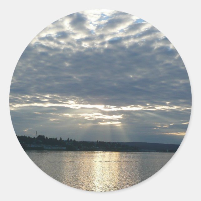 Sunset in British Columbia Canadian Seascape Classic Round Sticker (Front)