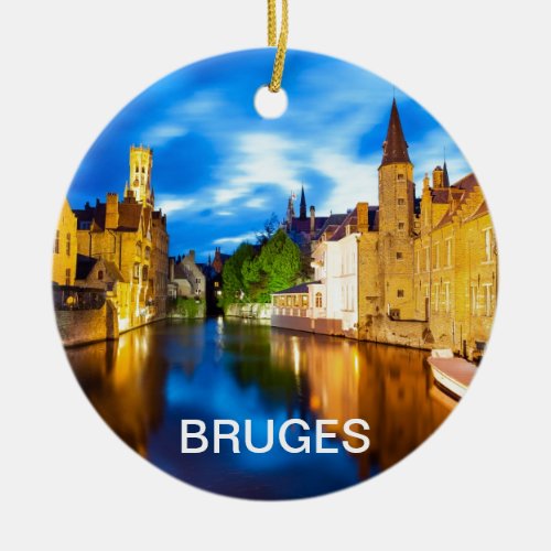 Sunset in Bruges Belgium Ceramic Ornament