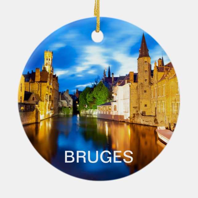 Sunset in Bruges. Belgium Ceramic Ornament (Back)