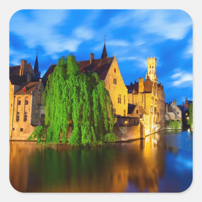 Sunset in Bruges. Belgium Square Sticker (Front)