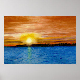 Sunset in Door County, Wisconsin watercolor Poster