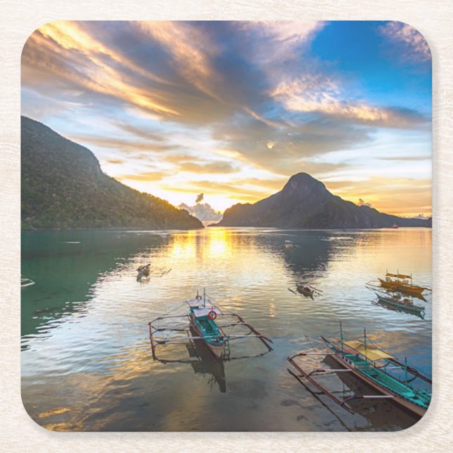 Sunset in El Nido Square Paper Coaster (Front)
