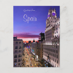 Sunset in Gran Vía Madrid Spain Postcard
