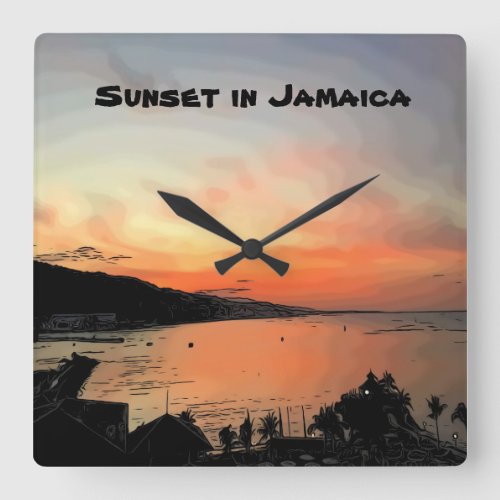 Sunset in Jamaica Square Wall Clock