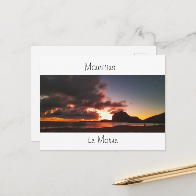 Sunset in Le Morne Mauritius Holiday Postcard (Front/Back In Situ)