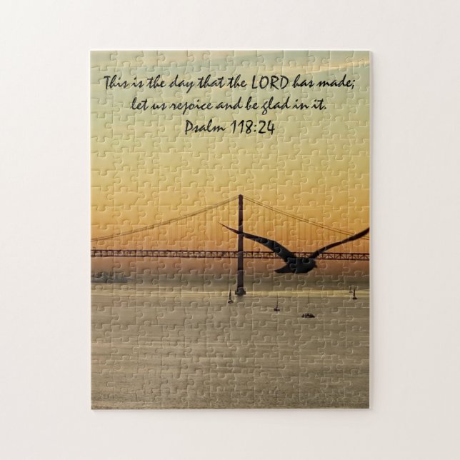Sunset in Lisbon w/ Verse from Psalm 118:24 Jigsaw Puzzle (Vertical)