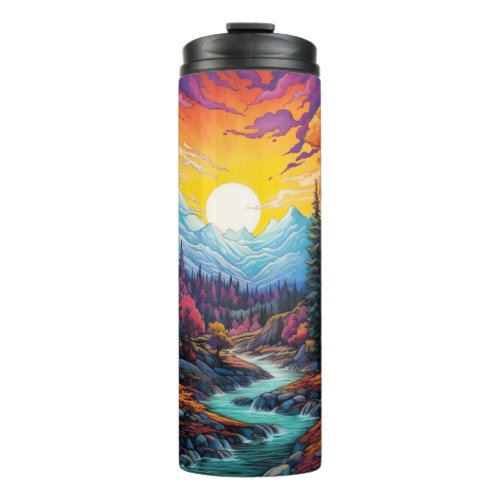 Sunset in mountains scenic nature thermal tumbler