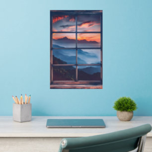 Sunset in Mountains Window View Wall Decal