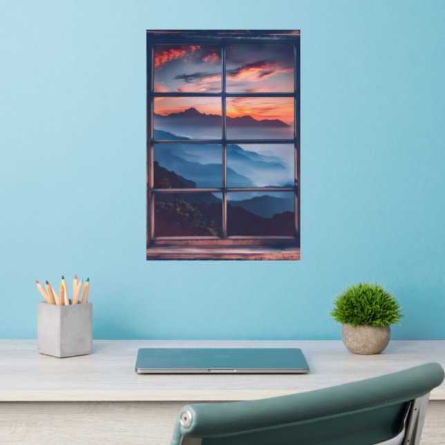 Sunset in Mountains Window View Wall Decal (Home Office 2)
