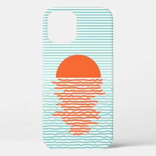 Sunset in ocean - striped background. line artsuns iPhone 12 case