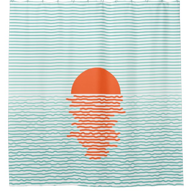 Sunset in ocean - striped background. line artsuns shower curtain (Front)
