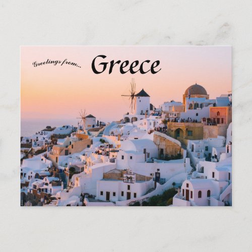 Sunset in Oia Santorini Greece Postcard
