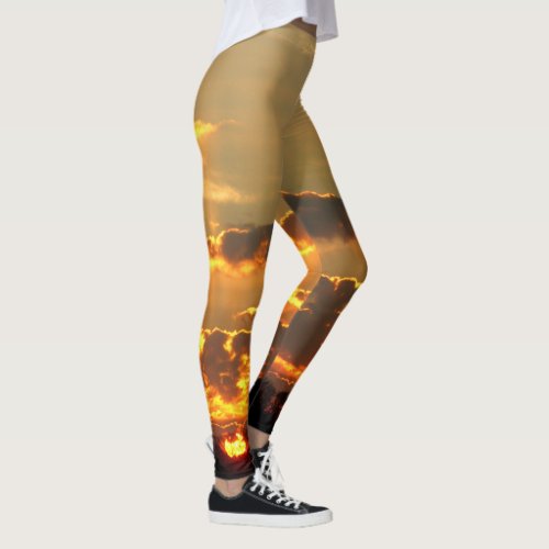 Sunset in Orange and Amber Florida Cypress Forest Leggings