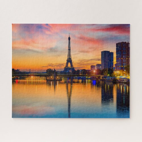 Sunset in Paris France Eiffel Tower on Seine  Jigsaw Puzzle