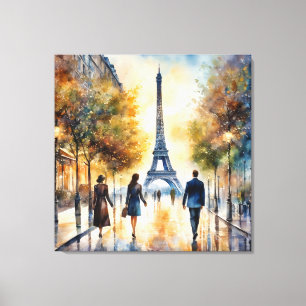 Sunset in Paris vintage watercolor art Canvas Print